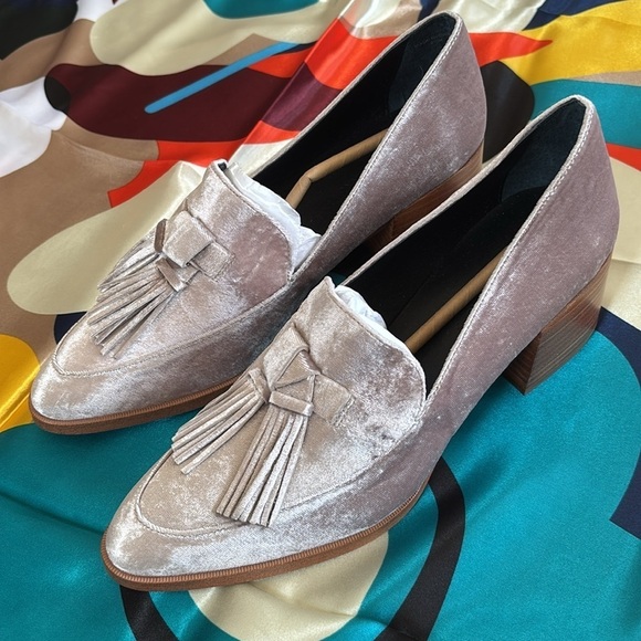 Brand New Rebecca Minkoff Edie Velvet Tassel Loafers Stacked Heel Slip On Shoes - Picture 6 of 16